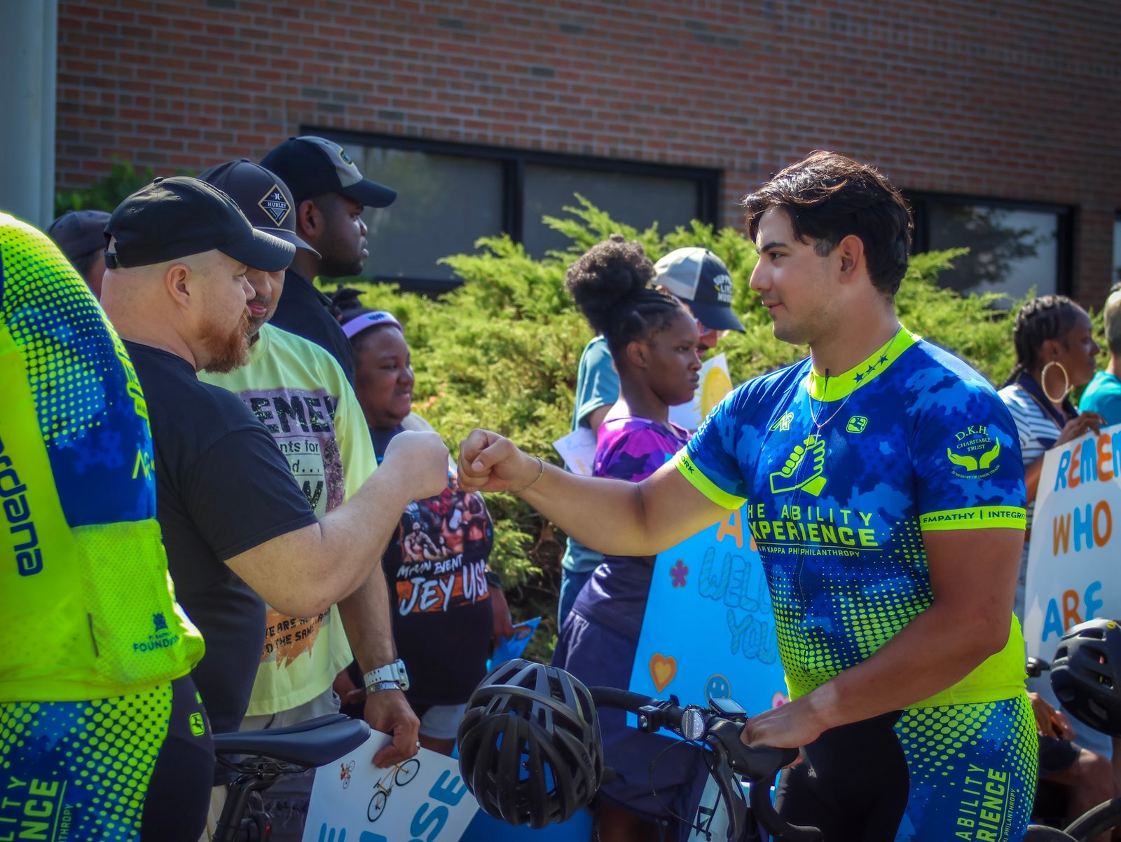 Gear Up New York cyclist greeting a supporter