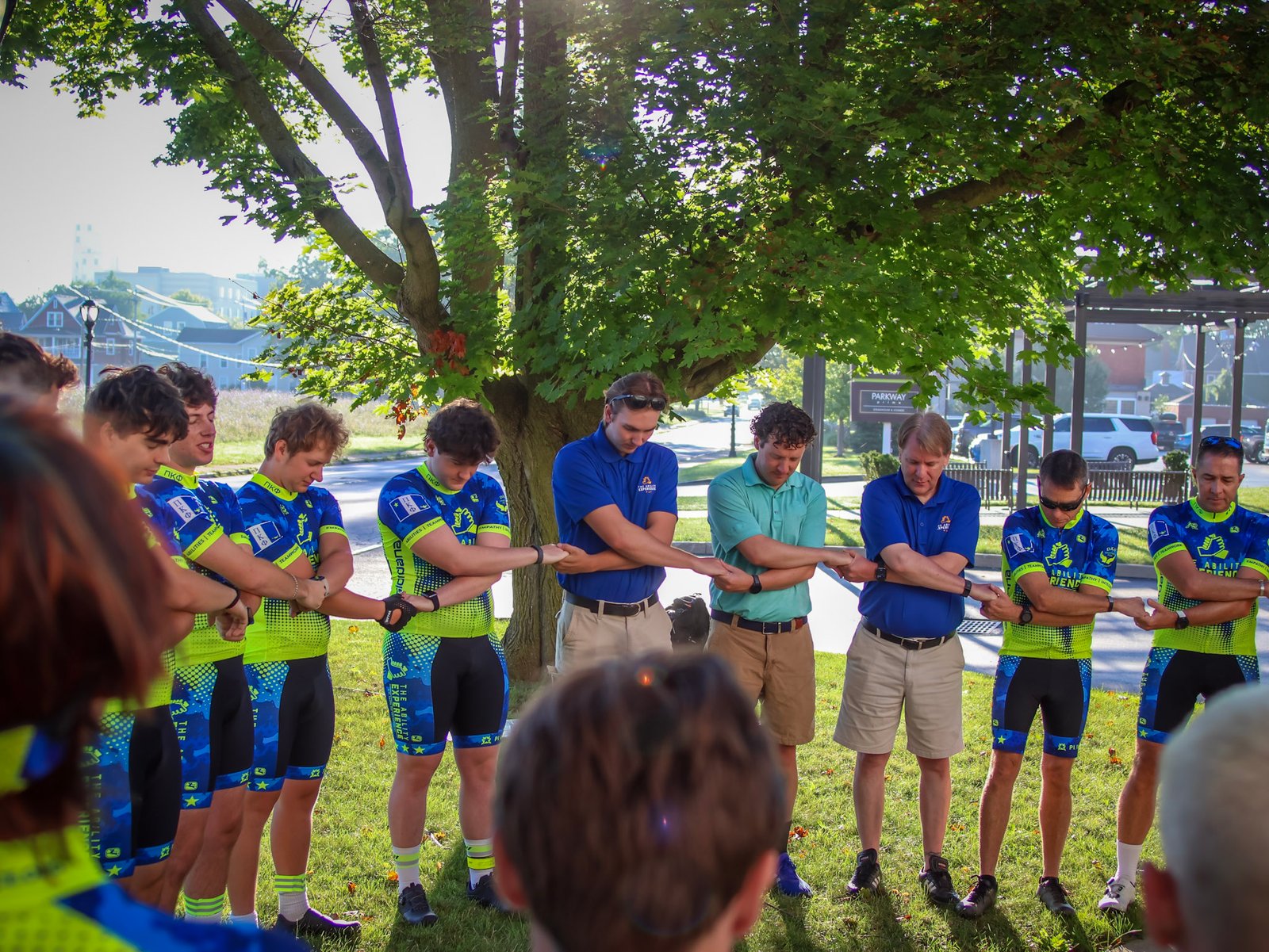 Gear Up New York team gathered together beneath a tree
